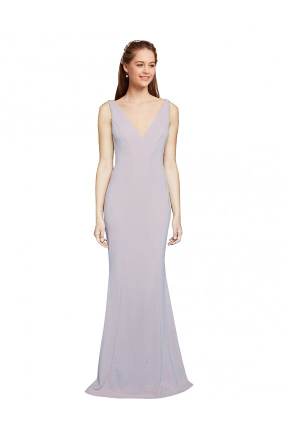 V-Neck Long Stretch Crepe Arctic Lilac Sleeveless Formal Evening Gown / Prom Dress / Bridesmaid Dress Victoria