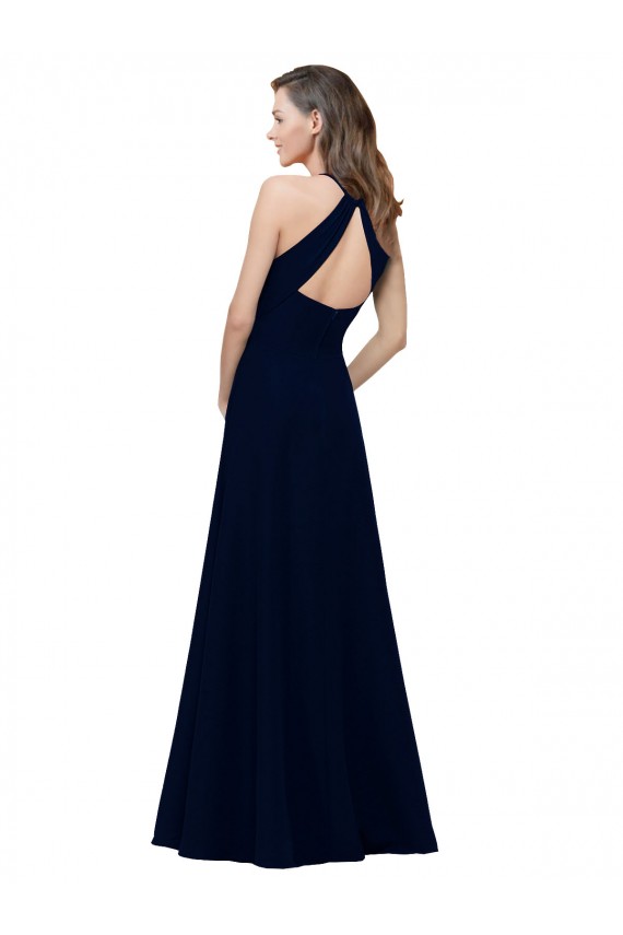 High Neck Long Stretch Crepe Dusty Pink A-Line Sleeveless Prom Dress / Bridesmaid Dress Victoria