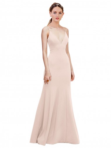 V-Neck Long Stretch Crepe Pink Sleeveless Formal Dress / Bridesmaid Dress Victoria