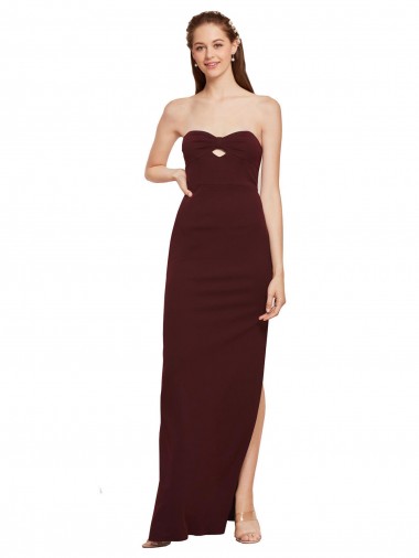Strapless Long Stretch Crepe Burgundy Gold Sleeveless Formal Evening Gown / Prom Dress / Bridesmaid Dress Victoria