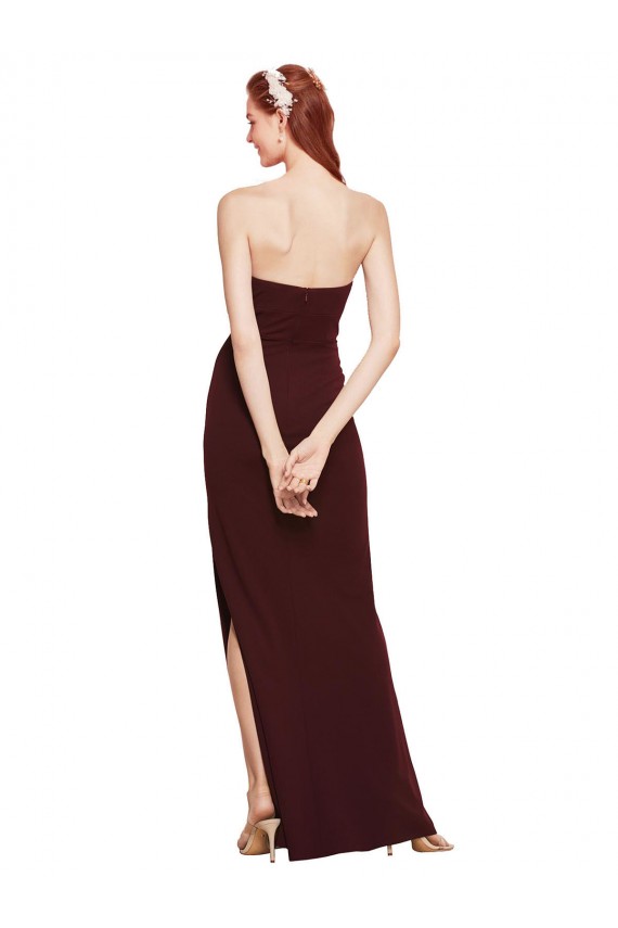 Strapless Long Stretch Crepe Burgundy Gold Sleeveless Formal Evening Gown / Prom Dress / Bridesmaid Dress Victoria