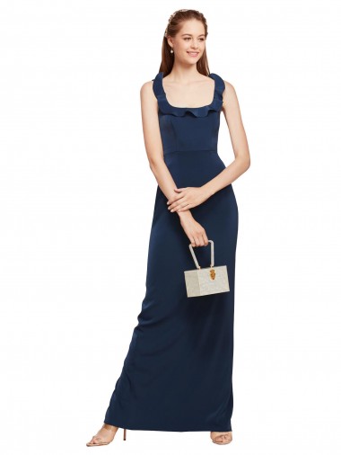 Scoop Neck Long Stretch Crepe Dark Navy Sleeveless Formal Evening Gown / Prom Dress / Bridesmaid Dress Victoria