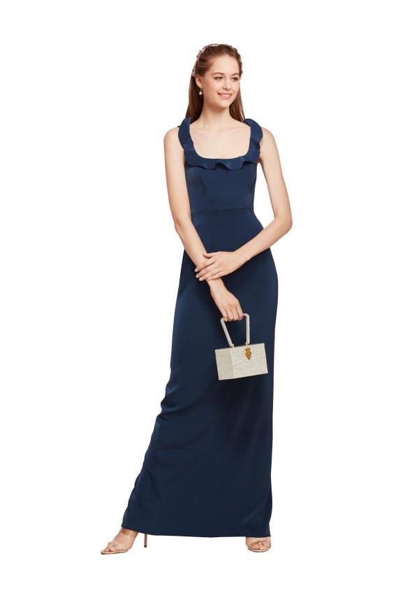 Scoop Neck Long Stretch Crepe Dark Navy Sleeveless Formal Evening Gown / Prom Dress / Bridesmaid Dress Victoria