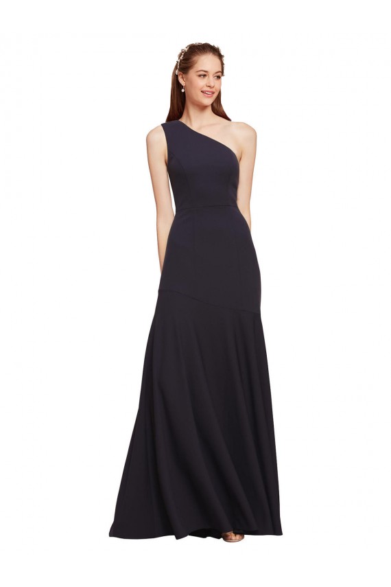 One Shoulder Long Stretch Crepe Dark Navy A-Line Sleeveless Formal Evening Gown / Prom Dress / Bridesmaid Dress Victoria