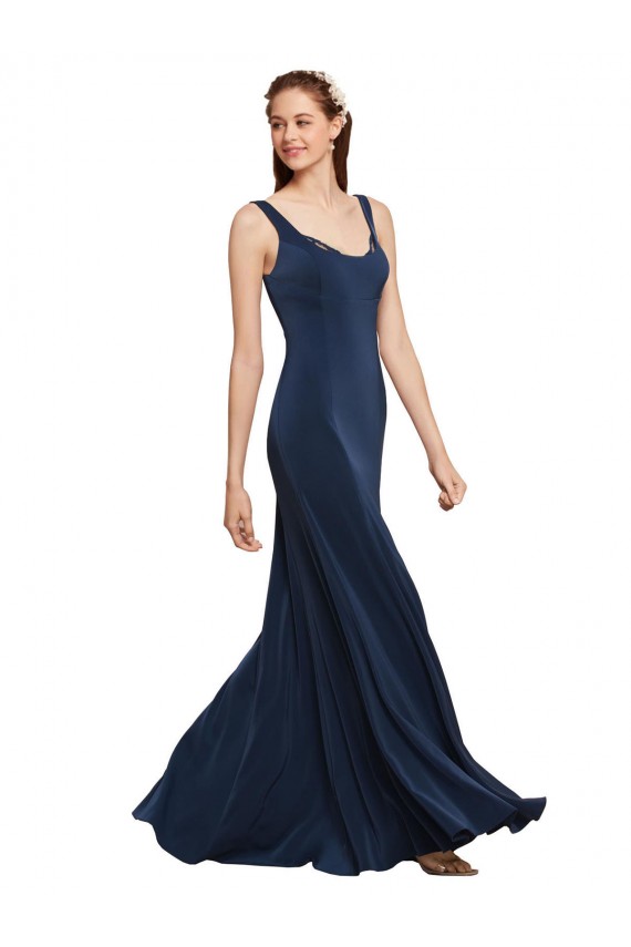 Round Neck Long Stretch Crepe Dark Navy Sleeveless Prom Dress / Bridesmaid Dress Victoria