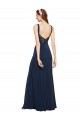 Round Neck Long Stretch Crepe Dark Navy Sleeveless Prom Dress / Bridesmaid Dress Victoria