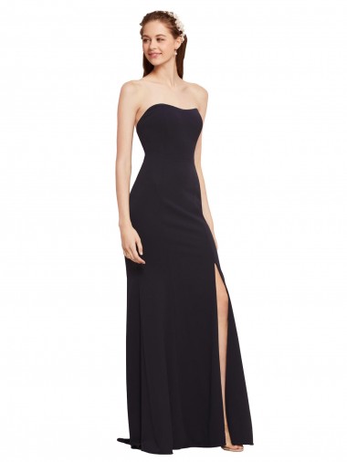 Strapless Long Stretch Crepe Dark Navy Sleeveless Formal Evening Gown / Prom Dress / Bridesmaid Dress Victoria