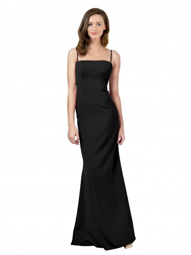 Square Neck Long Stretch Crepe Black Sleeveless Formal Evening Gown / Prom Dress / Bridesmaid Dress Victoria