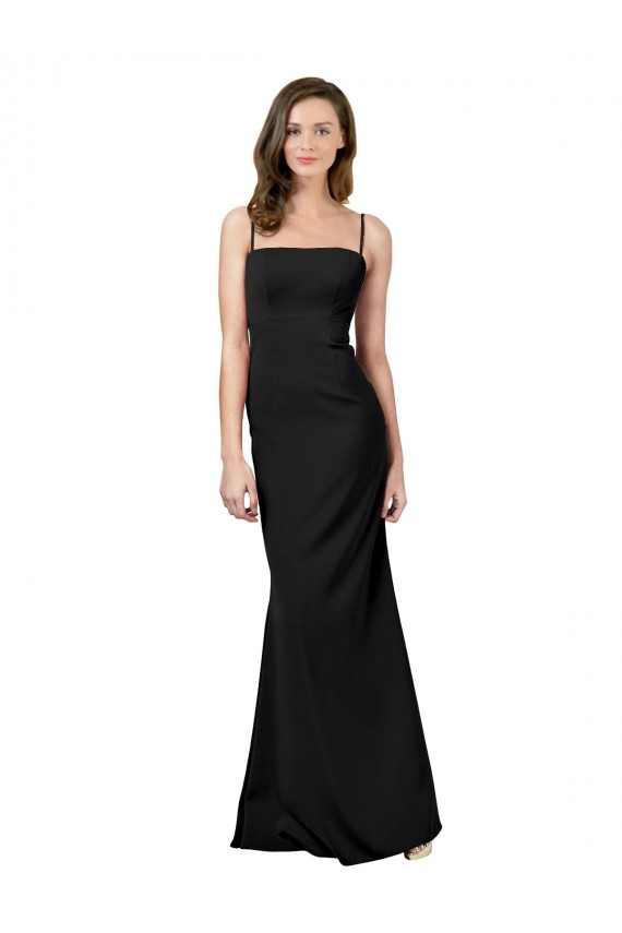 Square Neck Long Stretch Crepe Black Sleeveless Formal Evening Gown / Prom Dress / Bridesmaid Dress Victoria