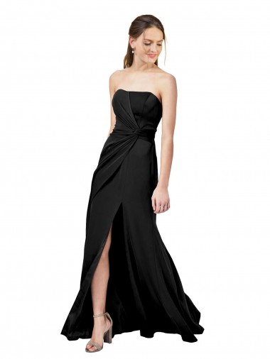 Strapless Long Stretch Crepe Black Sleeveless Formal Dress / Bridesmaid Dress Victoria
