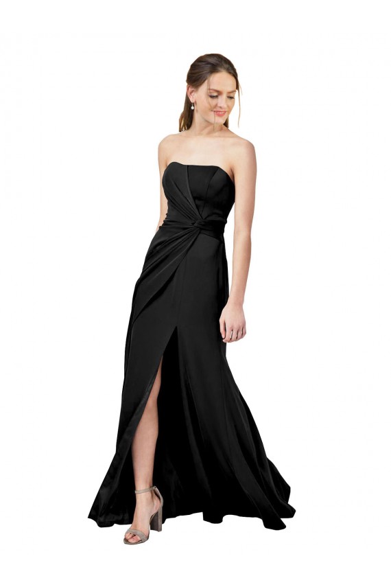 Strapless Long Stretch Crepe Black Sleeveless Formal Dress / Bridesmaid Dress Victoria