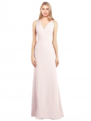V-Neck Long Stretch Crepe Pink Sleeveless Semi Formal Evening Dress / Prom Dress / Bridesmaid Dress Victoria
