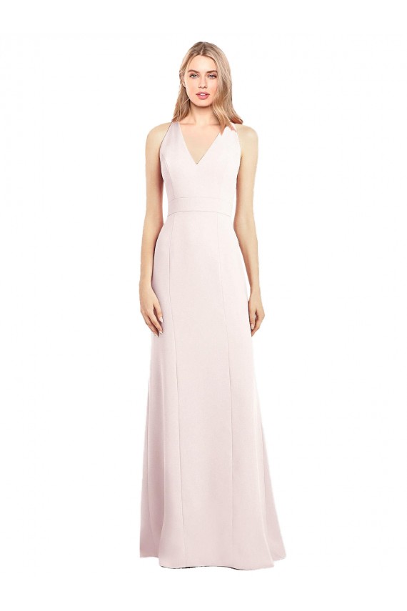 V-Neck Long Stretch Crepe Pink Sleeveless Semi Formal Evening Dress / Prom Dress / Bridesmaid Dress Victoria
