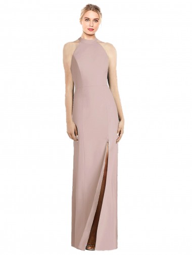 Halter Neck Long Stretch Crepe Dusty Pink Sleeveless Semi Formal Evening Dress / Bridesmaid Dress Victoria