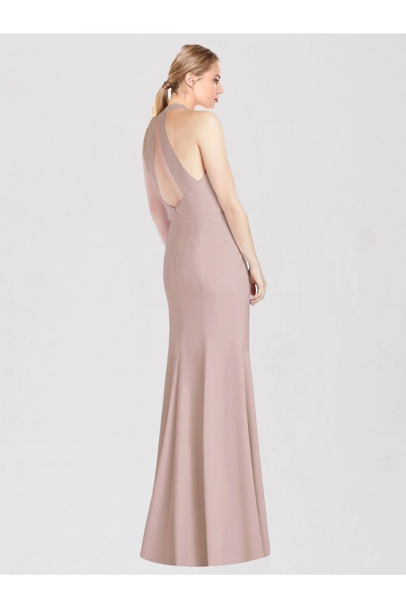 Halter Neck Long Stretch Crepe Dusty Pink Sleeveless Semi Formal Evening Dress / Bridesmaid Dress Victoria