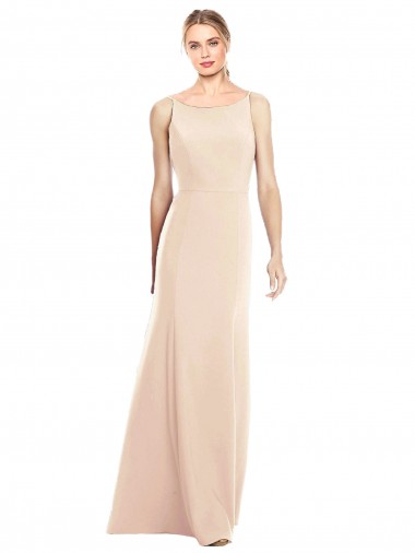 Bateau Neck Long Stretch Crepe Nude Sleeveless Semi Formal Evening Dress / Prom Dress / Bridesmaid Dress Victoria