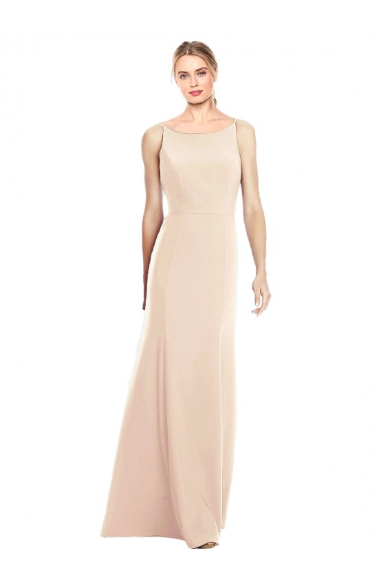 Bateau Neck Long Stretch Crepe Nude Sleeveless Semi Formal Evening Dress / Prom Dress / Bridesmaid Dress Victoria