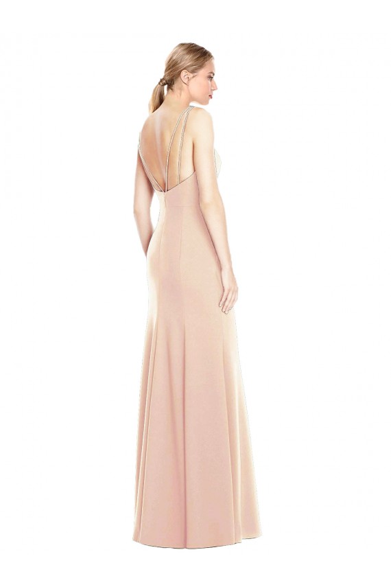 Bateau Neck Long Stretch Crepe Nude Sleeveless Semi Formal Evening Dress / Prom Dress / Bridesmaid Dress Victoria