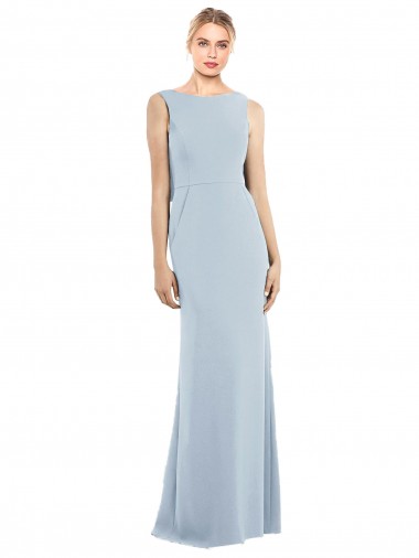 Bateau Neck Long Stretch Crepe Light Sky Blue Sleeveless Semi Formal Evening Dress / Prom Dress / Bridesmaid Dress Victoria