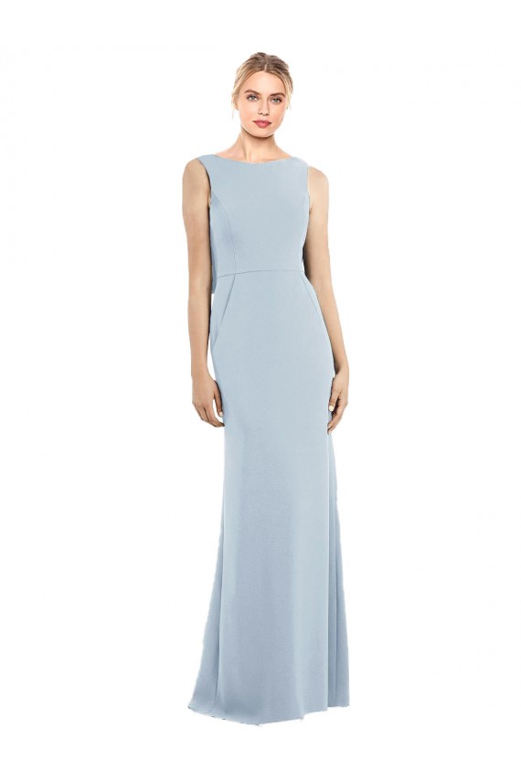 Bateau Neck Long Stretch Crepe Light Sky Blue Sleeveless Semi Formal Evening Dress / Prom Dress / Bridesmaid Dress Victoria