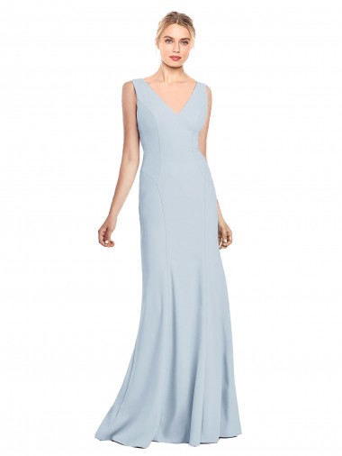 V-Neck Long Stretch Crepe Light Sky Blue Sleeveless Bridesmaid Dress / Formal Dress Victoria