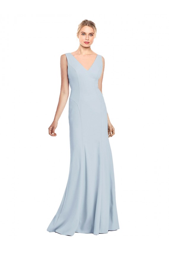 V-Neck Long Stretch Crepe Light Sky Blue Sleeveless Bridesmaid Dress / Formal Dress Victoria