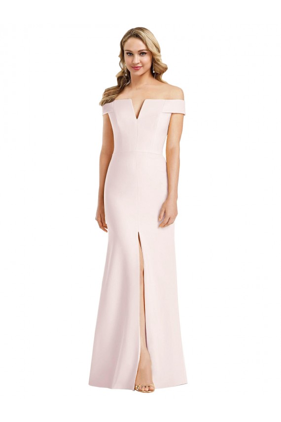 V-Neck Long Stretch Crepe Pink Sleeveless Bridesmaid Dress / Evening Dress Victoria
