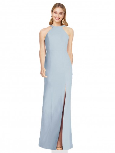 High Neck Long Stretch Crepe Light Sky Blue Sleeveless Formal Evening Gown / Bridesmaid Dress Victoria