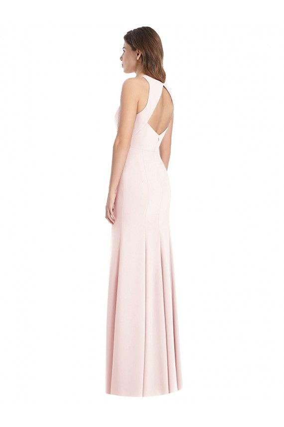 Bateau Neck Long Stretch Crepe Pink Sleeveless Semi Formal Evening Dress / Prom Dress / Bridesmaid Dress Victoria