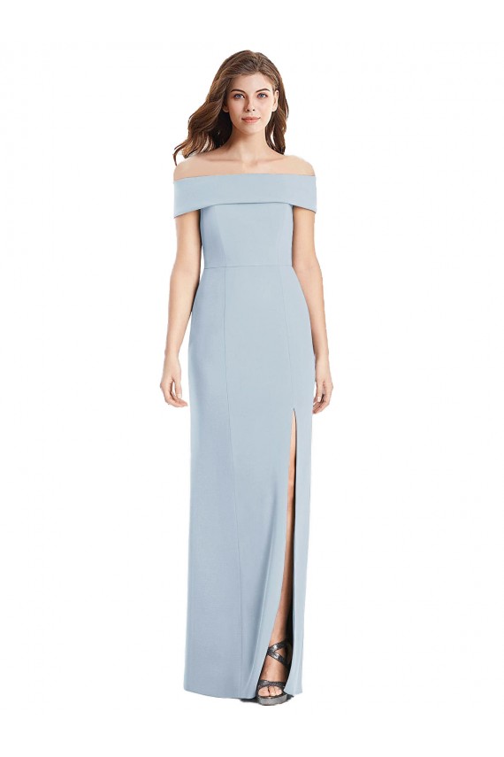 Off the Shoulder Long Stretch Crepe Light Sky Blue Sleeveless Formal Dress / Bridesmaid Dress Victoria