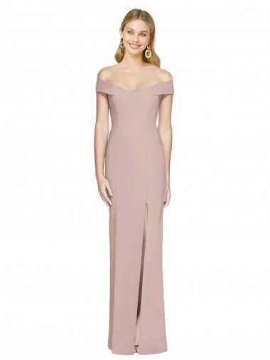 Off the Shoulder Long Stretch Crepe Dusty Pink Sleeveless Semi Formal Evening Dress / Prom Dress / Bridesmaid Dress Victoria