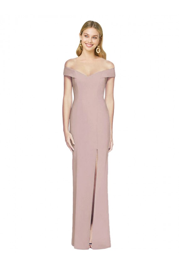 Off the Shoulder Long Stretch Crepe Dusty Pink Sleeveless Semi Formal Evening Dress / Prom Dress / Bridesmaid Dress Victoria