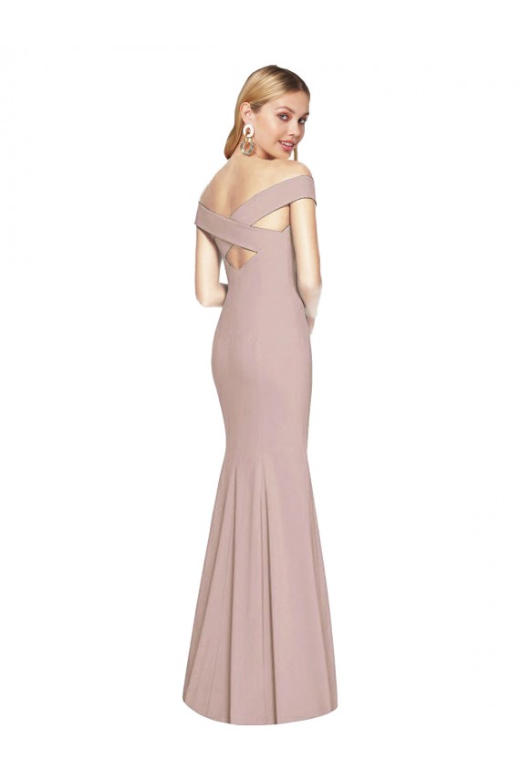 Off the Shoulder Long Stretch Crepe Dusty Pink Sleeveless Semi Formal Evening Dress / Prom Dress / Bridesmaid Dress Victoria