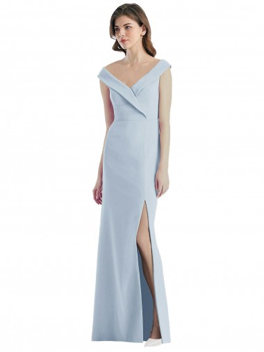 V-Neck Long Stretch Crepe Light Sky Blue Sleeveless Black Tie Evening Gown / Bridesmaid Dress Victoria
