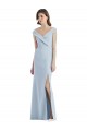 V-Neck Long Stretch Crepe Light Sky Blue Sleeveless Black Tie Evening Gown / Bridesmaid Dress Victoria