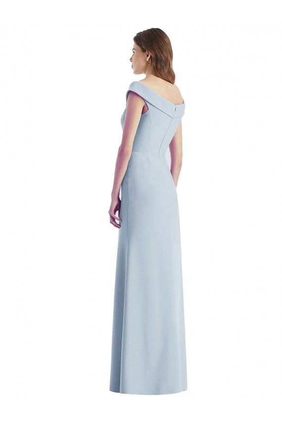 V-Neck Long Stretch Crepe Light Sky Blue Sleeveless Black Tie Evening Gown / Bridesmaid Dress Victoria