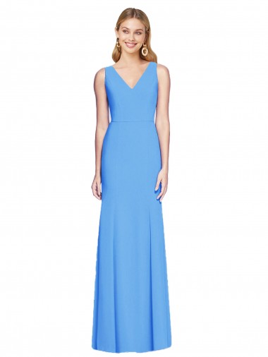 V-Neck Long Stretch Crepe Peacock Blue Sleeveless Semi Formal Evening Dress / Prom Dress / Bridesmaid Dress Victoria