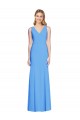 V-Neck Long Stretch Crepe Peacock Blue Sleeveless Semi Formal Evening Dress / Prom Dress / Bridesmaid Dress Victoria
