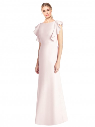 Bateau Neck Long Stretch Crepe Pink Cap Sleeves Formal Dress / Bridesmaid Dress Victoria