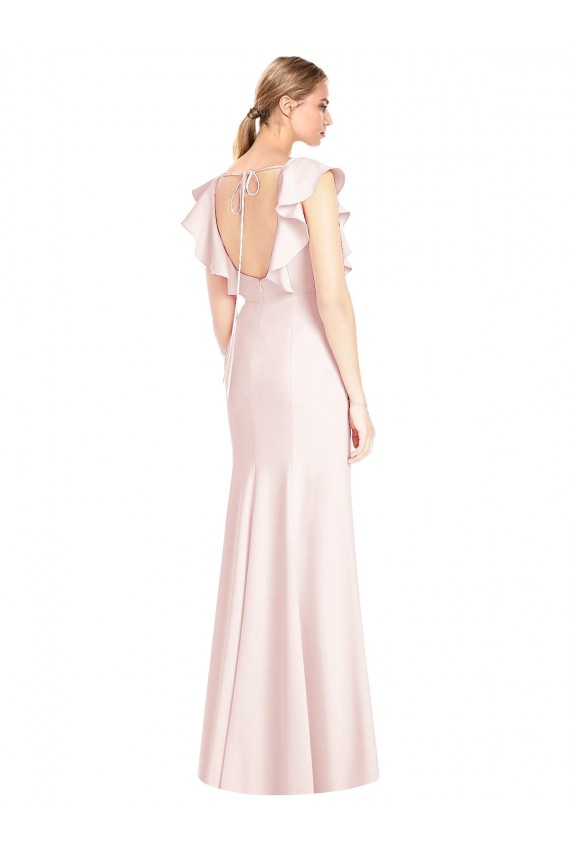Bateau Neck Long Stretch Crepe Pink Cap Sleeves Formal Dress / Bridesmaid Dress Victoria