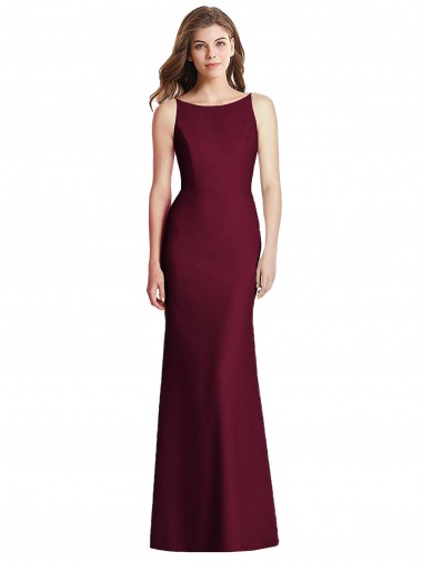 Bateau Neck Long Stretch Crepe Burgundy Gold Sleeveless Semi Formal Evening Dress / Bridesmaid Dress Victoria
