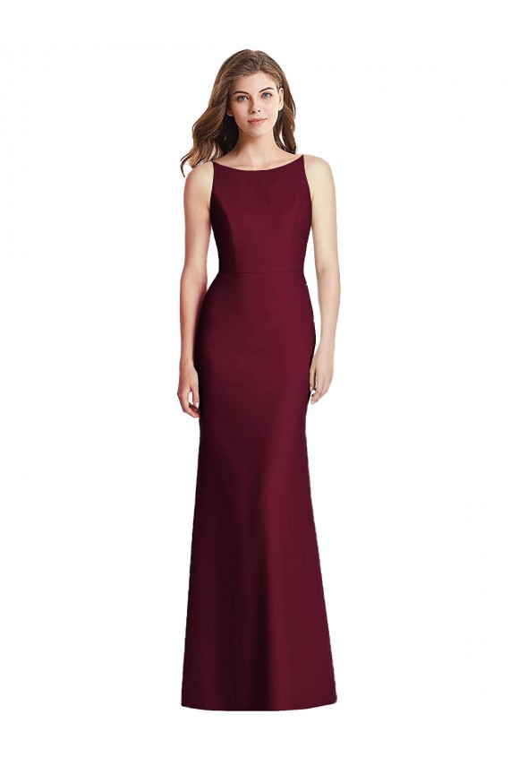 Bateau Neck Long Stretch Crepe Burgundy Gold Sleeveless Semi Formal Evening Dress / Bridesmaid Dress Victoria