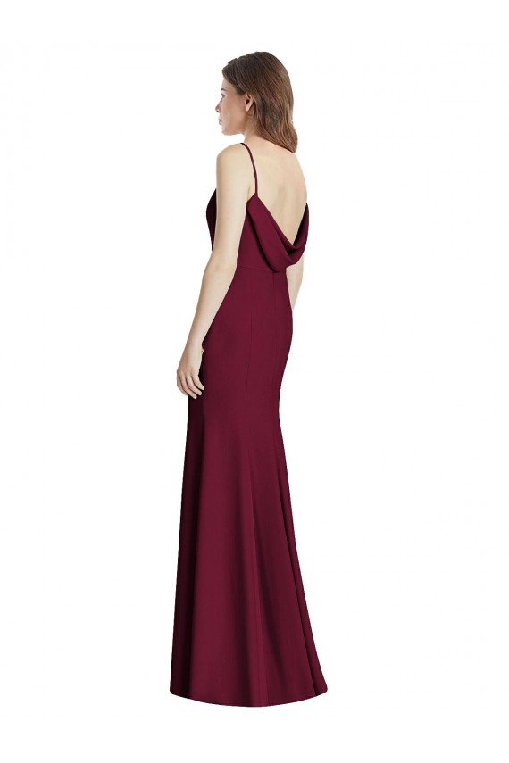 Bateau Neck Long Stretch Crepe Burgundy Gold Sleeveless Semi Formal Evening Dress / Bridesmaid Dress Victoria