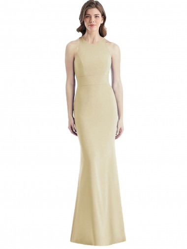 Bateau Neck Long Stretch Crepe Champagne Sleeveless Semi Formal Evening Dress / Prom Dress / Bridesmaid Dress Victoria