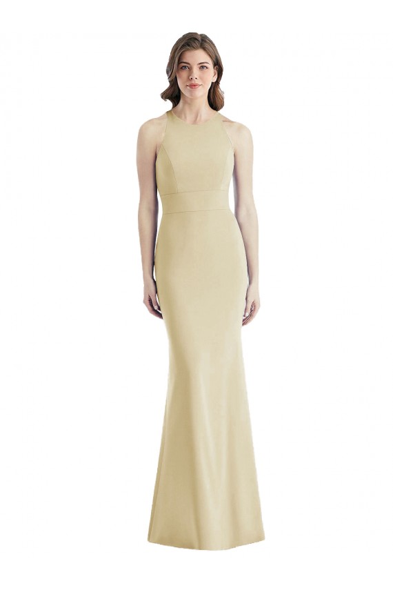 Bateau Neck Long Stretch Crepe Champagne Sleeveless Semi Formal Evening Dress / Prom Dress / Bridesmaid Dress Victoria