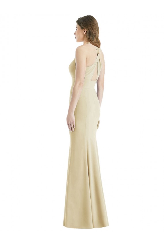 Bateau Neck Long Stretch Crepe Champagne Sleeveless Semi Formal Evening Dress / Prom Dress / Bridesmaid Dress Victoria