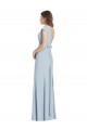 Bateau Neck Long Stretch Crepe Light Sky Blue Cap Sleeves Formal Dress / Bridesmaid Dress Victoria