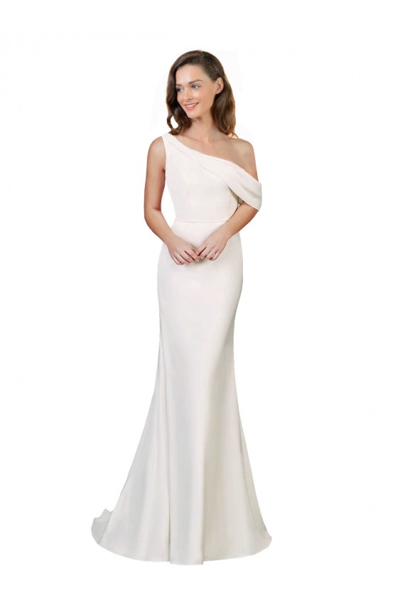 One Shoulder Sweep Train Stretch Crepe Ivory Sleeveless Formal Evening Gown / Prom Dress / Bridesmaid Dress Victoria