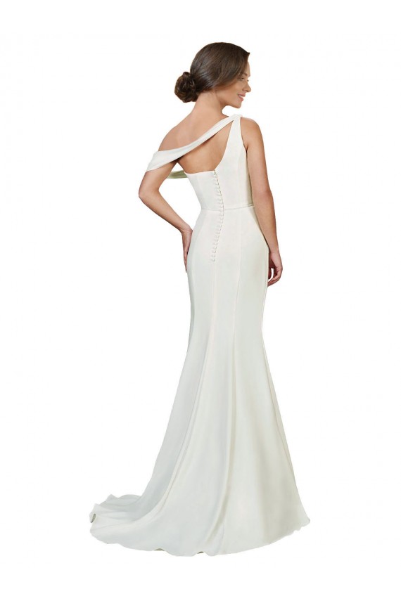 One Shoulder Sweep Train Stretch Crepe Ivory Sleeveless Formal Evening Gown / Prom Dress / Bridesmaid Dress Victoria