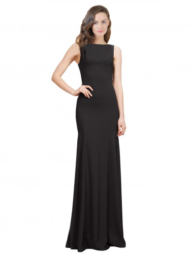 Bateau Neck Long Stretch Crepe Black Sleeveless Prom Dress / Bridesmaid Dress Victoria